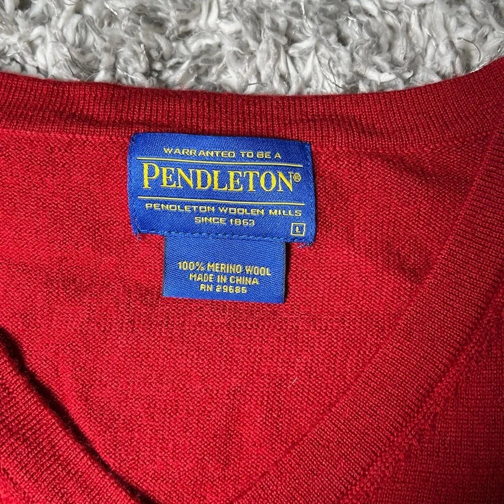 Pendleton Merino Wool Sweater Vest Burgundy V-Neck Sleeveless Knit Top‎ Mens L
